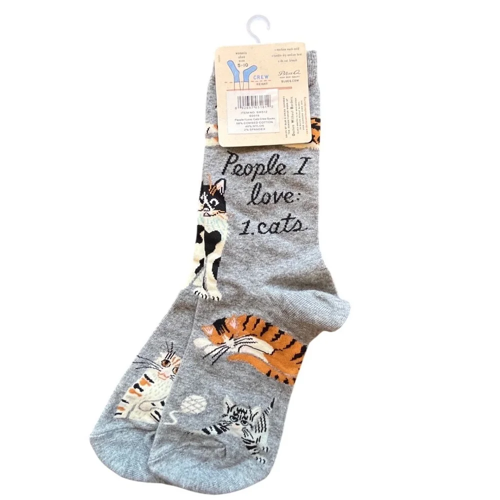 NEW Blue Q People I Love 1 Cats Crew Socks Womens Gray Cotton Blend SW512